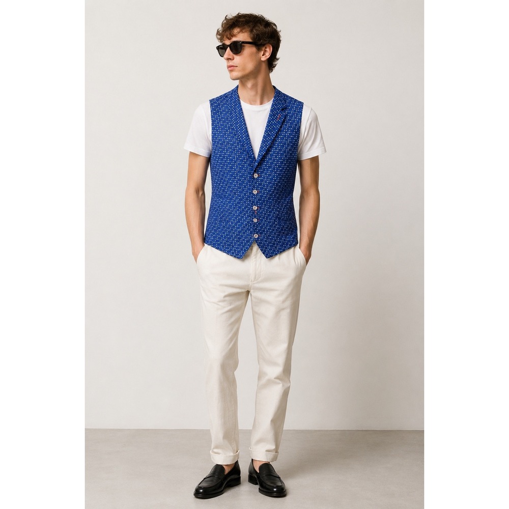 A Fish Named Fred Men's Blue Vest Waistcoat Lined (No size tag see measurements)
